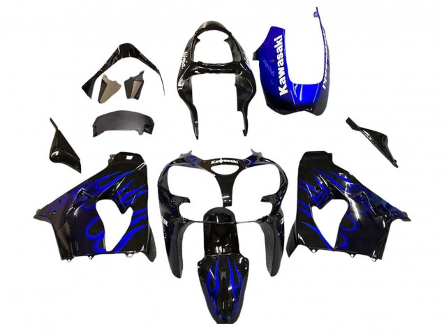 Purchase 2000-2001 Glossy Black Blue Flame White Kawasaki ZX9R Motorcycle Fairings UK