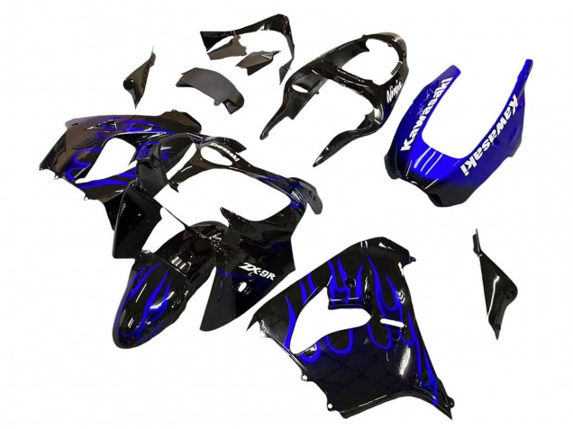 Purchase 2000-2001 Glossy Black Blue Flame White Kawasaki ZX9R Motorcycle Fairings UK