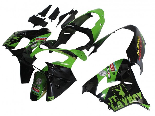 Purchase 2000-2001 Green Black Playboy DENSO Kawasaki ZX9R Motorcycle Fairings UK