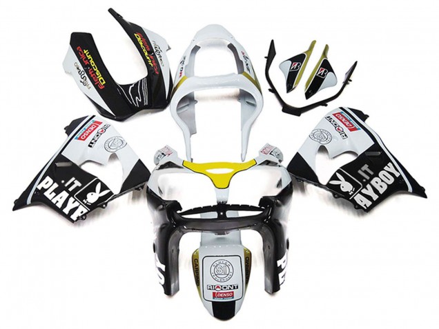 Purchase 2000-2001 White Yellow Glossy Black Playboy Kawasaki ZX9R Motorcycle Fairings UK