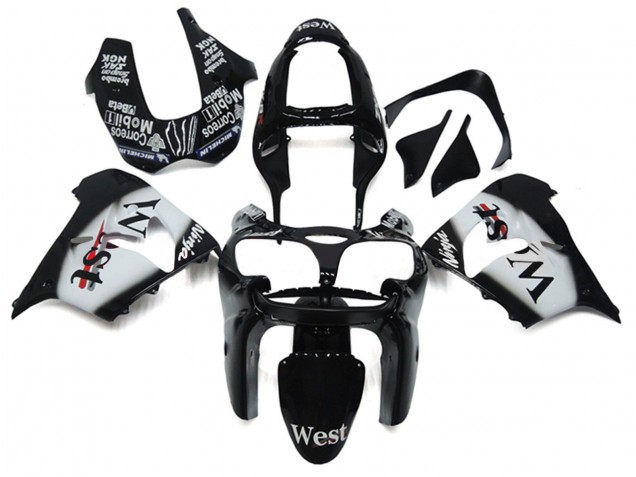 Purchase 2002-2003 Glossy Black White West Kawasaki ZX9R Motorcycle Fairings UK