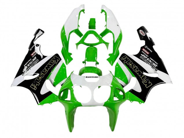 Purchase 1996-2003 White Green Black Gold Silkolene Dunlop Kawasaki ZX7R Motorcycle Fairings UK