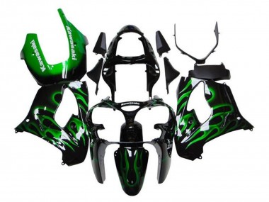 Purchase 2000-2001 Glossy Black Green Flame White Kawasaki ZX9R Motorcycle Fairings UK