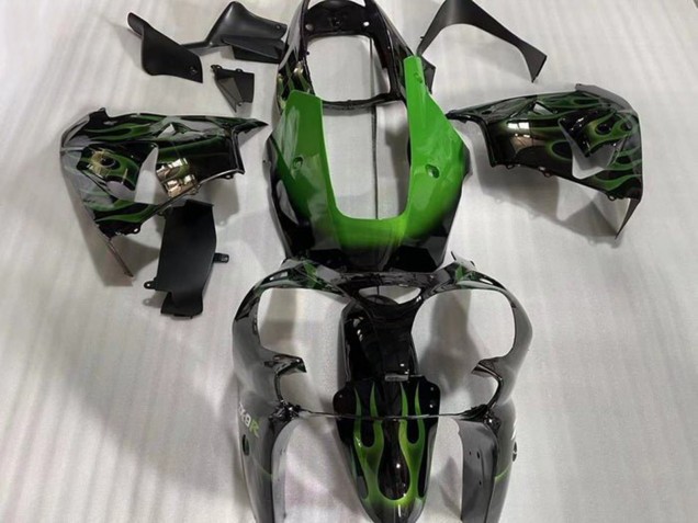 Purchase 2002-2003 Glossy Black Green Flame Kawasaki ZX9R Motorcycle Fairings UK