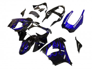 Purchase 2002-2003 Black White with Blue Flame Kawasaki ZX9R Motorcycle Fairings UK