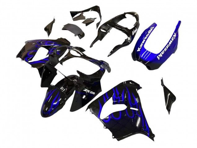 Purchase 2002-2003 Black White with Blue Flame Kawasaki ZX9R Motorcycle Fairings UK