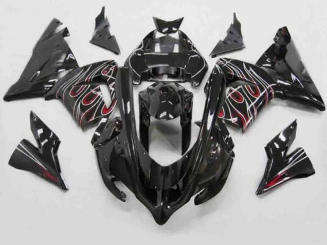 Purchase 2004-2005 Black Red White Flame Kawasaki ZX10R Motorcycle Fairings UK