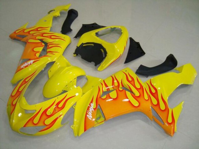 Purchase 2006-2007 Yellow Orange Flame Kawasaki ZX10R Motorcycle Fairings UK