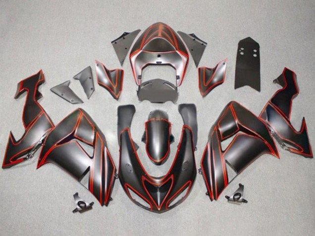 Purchase 2006-2007 Matte Black Red Pinstripe Kawasaki ZX10R Motorcycle Fairings UK