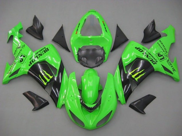 Purchase 2006-2007 Green Glossy Black Monster Dunlop Kawasaki ZX10R Motorcycle Fairings UK