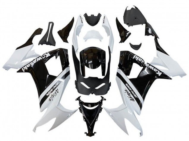 Purchase 2008-2010 White Glossy Black Stripe Kawasaki ZX10R Motorcycle Fairings UK