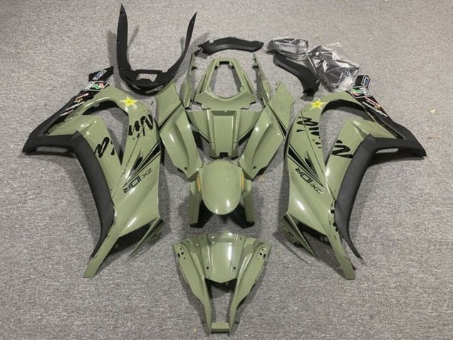 Purchase 2011-2015 Dark Army Green Black Yellow Star Kawasaki ZX10R Motorcycle Fairings UK