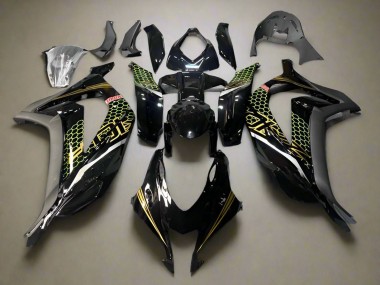 Purchase 2016-2020 Glossy Black Gold Honeycomb Kawasaki ZX10R Motorcycle Fairings UK