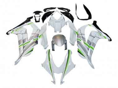 Purchase 2016-2020 White Silver Green Stripe Kawasaki ZX10R Motorcycle Fairings UK