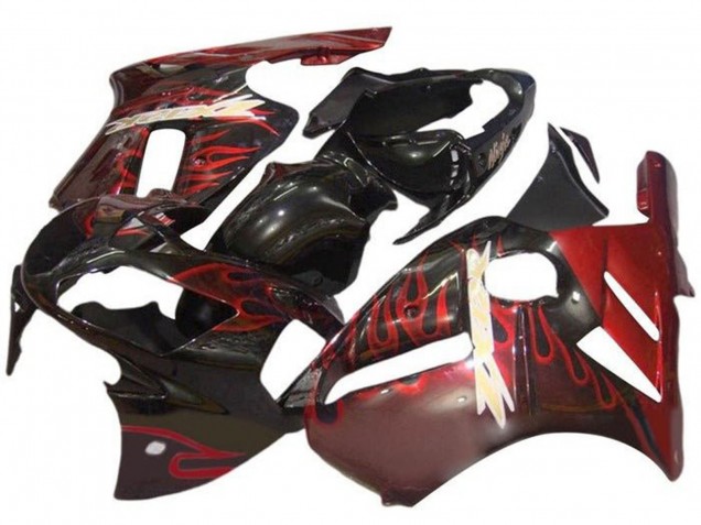 Purchase 2000-2001 Glossy Black Red Flame Kawasaki ZX12R Motorcycle Fairings UK
