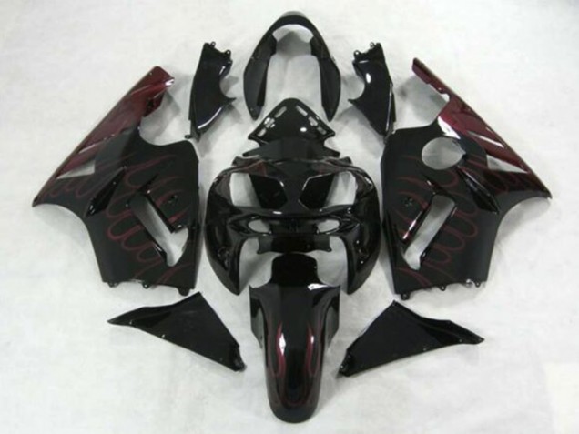 Purchase 2002-2006 Glossy Black Burgundy Flame Kawasaki ZX12R Motorcycle Fairings UK