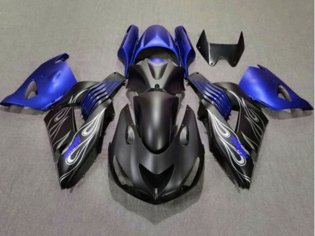 Purchase 2006-2011 Matte Black Blue Silver Flame Kawasaki ZX14R ZZR1400 Motorcycle Fairings UK