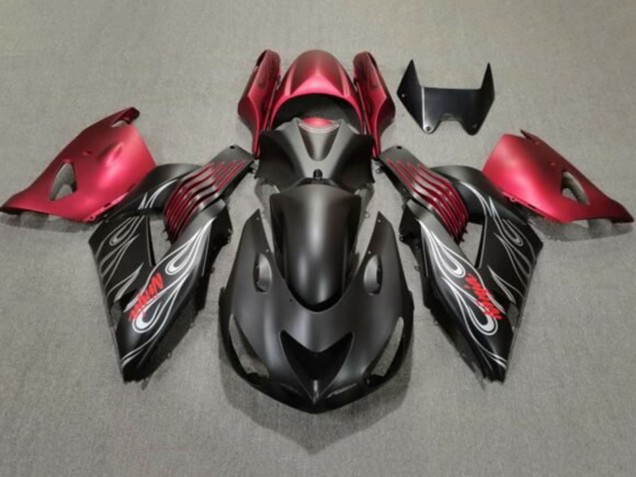 Purchase 2006-2011 Matte Black Red Silver Flame Kawasaki ZX14R ZZR1400 Motorcycle Fairings UK