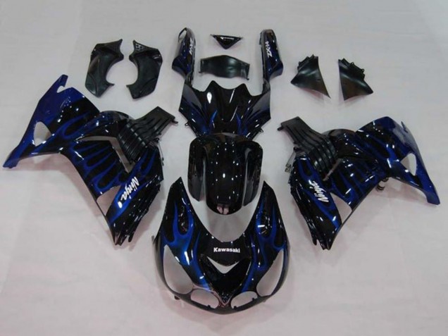 Purchase 2006-2011 Glossy Black Blue Flame Kawasaki ZX14R ZZR1400 Motorcycle Fairings UK