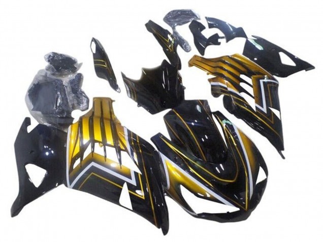 Purchase 2012-2024 Glossy Black Gold Stripe Kawasaki ZX14R ZZR1400 Motorcycle Fairings UK