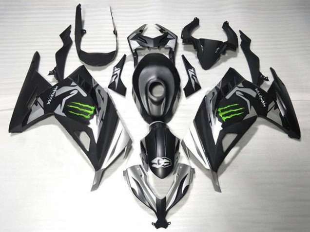 Purchase 2013-2024 Matte Black Silver Green Monster Kawasaki EX300 Motorcycle Fairings UK