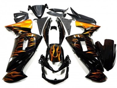 Purchase 2006-2008 Glossy Black Gold Flame Kawasaki Ninja 650 EX650 Motorcycle Fairings UK
