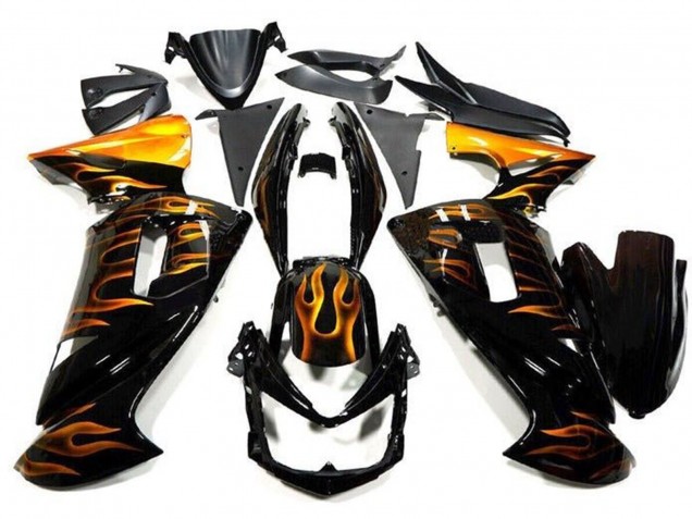 Purchase 2006-2008 Glossy Black Gold Flame Kawasaki Ninja 650 EX650 Motorcycle Fairings UK