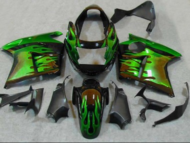 Purchase 1996-2007 Glossy Black Green Flame Honda CBR1100XX Blackbird Motorcycle Fairings UK