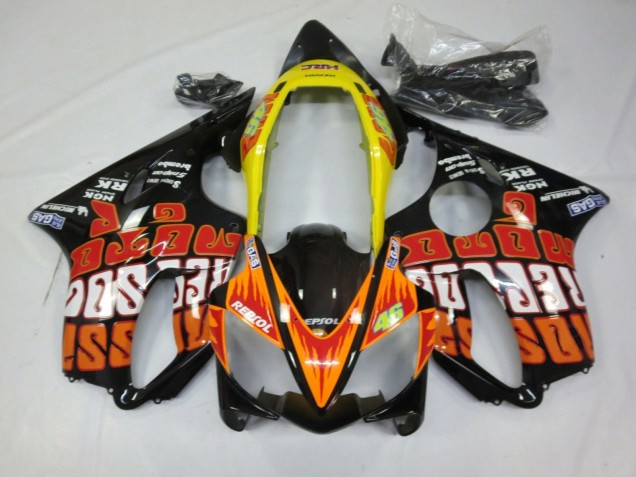 Purchase 2004-2007 Yellow Orange Glossy Black Rossi Honda CBR600 F4i Motorcycle Fairings UK