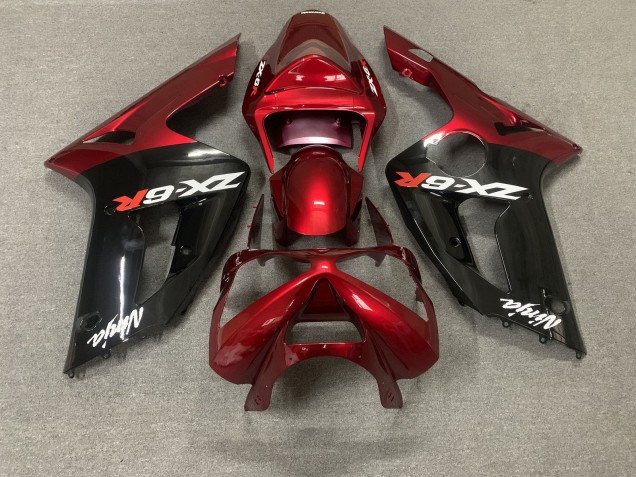 Purchase 2003-2004 Red Glossy Black White Ninja Kawasaki ZX6R Motorcycle Fairings UK