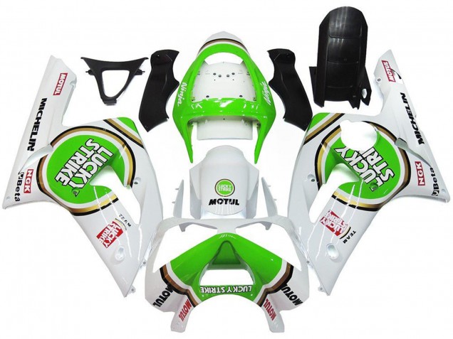 Purchase 2003-2004 White Green Motul Lucky Strike Kawasaki ZX6R Motorcycle Fairings UK