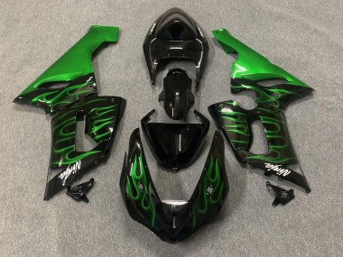 Purchase 2005-2006 Glossy Black Green Flame Kawasaki ZX6R Motorcycle Fairings UK