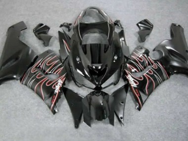 Purchase 2005-2006 Glossy Black Red White Flame Kawasaki ZX6R Motorcycle Fairings UK
