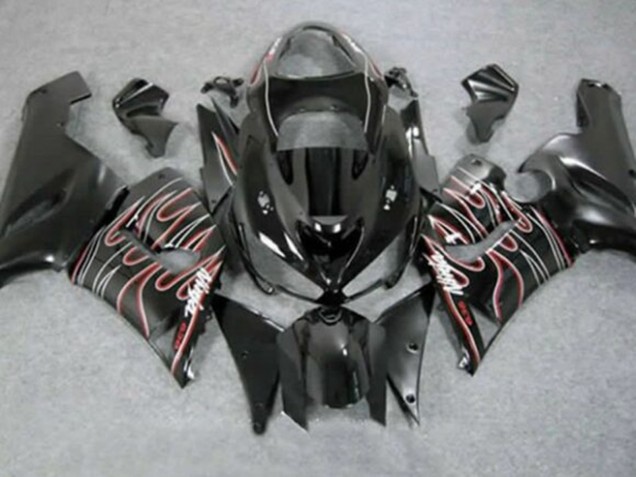 Purchase 2005-2006 Glossy Black Red White Flame Kawasaki ZX6R Motorcycle Fairings UK