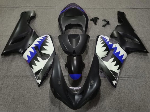 Purchase 2005-2006 Matte Black White Blue Shark Kawasaki ZX6R Motorcycle Fairings UK