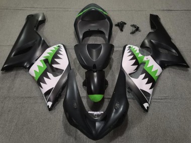 Purchase 2005-2006 Matte Black White Green Shark Kawasaki ZX6R Motorcycle Fairings UK