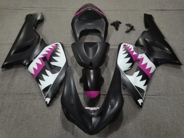 Purchase 2005-2006 Matte Black White Pink Shark Kawasaki ZX6R Motorcycle Fairings UK
