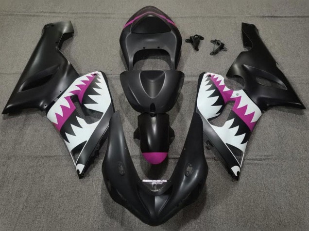 Purchase 2005-2006 Matte Black White Pink Shark Kawasaki ZX6R Motorcycle Fairings UK