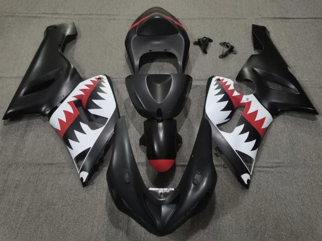 Purchase 2005-2006 Matte Black White Red Shark Kawasaki ZX6R Motorcycle Fairings UK