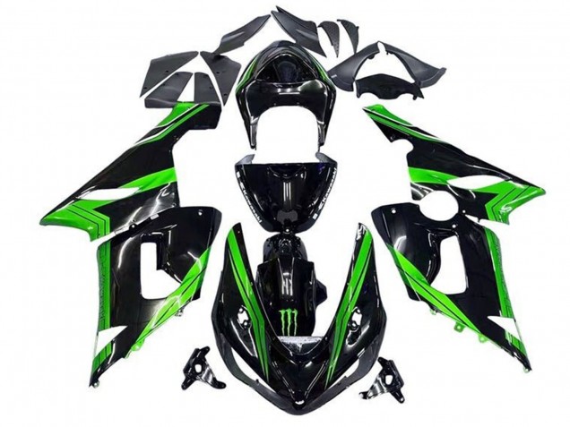 Purchase 2005-2006 Green Glossy Black Monster Stripe Kawasaki ZX6R Motorcycle Fairings UK