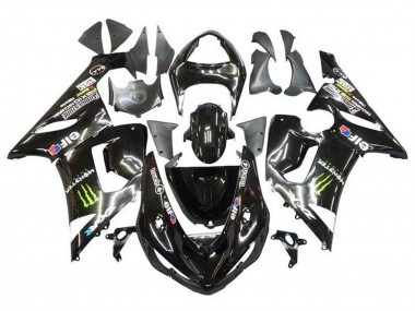 Purchase 2005-2006 Glossy Black Yellow Monster Kawasaki ZX6R Motorcycle Fairings UK