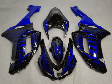 Purchase 2007-2008 Black Blue Flame Kawasaki ZX6R Motorcycle Fairings UK