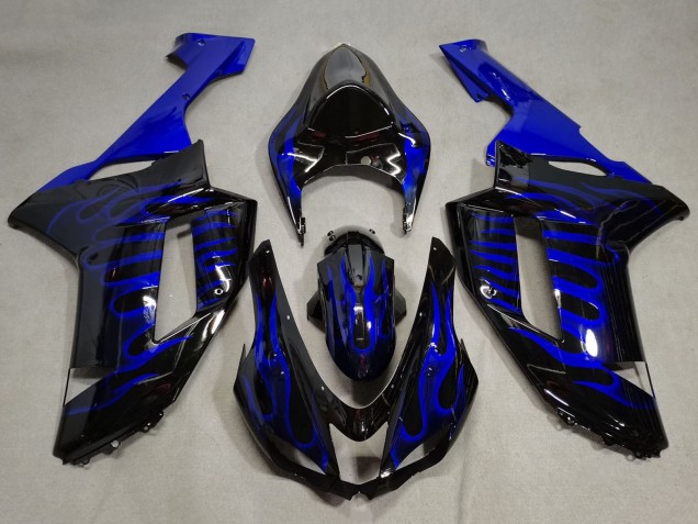 Purchase 2007-2008 Black Blue Flame Kawasaki ZX6R Motorcycle Fairings UK