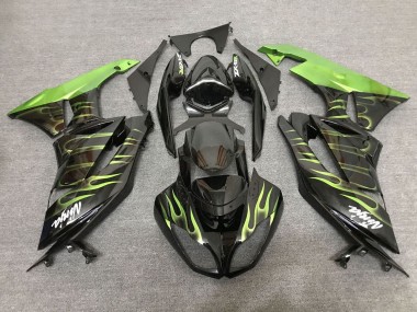 Purchase 2007-2008 Black Light Green Flame Kawasaki ZX6R Motorcycle Fairings UK