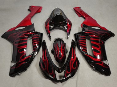 Purchase 2007-2008 Black Red Flame Kawasaki ZX6R Motorcycle Fairings UK