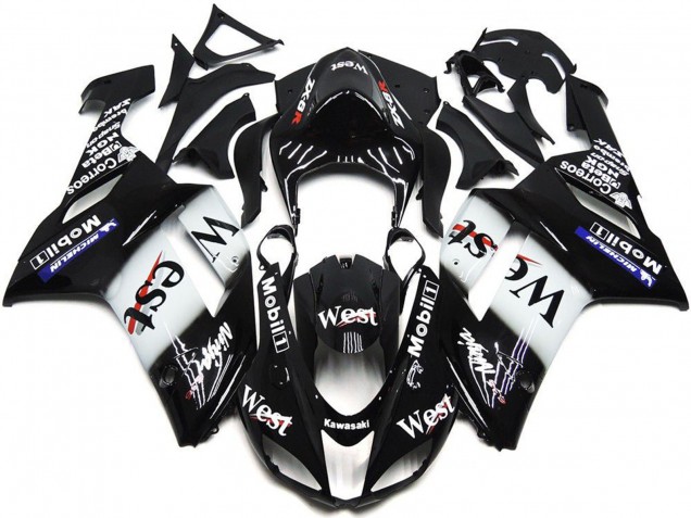 Purchase 2007-2008 Black White West Mobil Kawasaki ZX6R Motorcycle Fairings UK