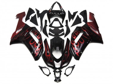 Purchase 2007-2008 Black White Red Flame Kawasaki ZX6R Motorcycle Fairings UK