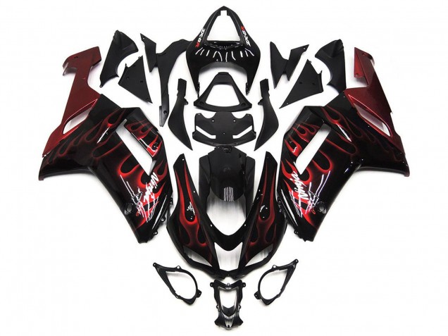 Purchase 2007-2008 Black White Red Flame Kawasaki ZX6R Motorcycle Fairings UK