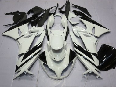 Purchase 2009-2012 White Glossy Black Stripe Kawasaki ZX6R Motorcycle Fairings UK
