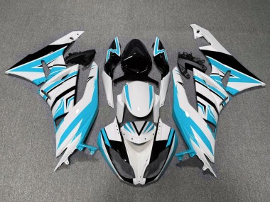 Purchase 2009-2012 White Light Blue Black Kawasaki ZX6R Motorcycle Fairings UK
